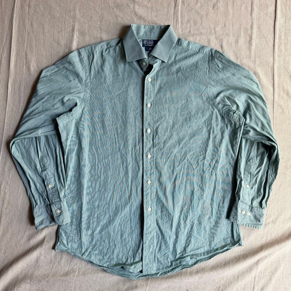 Polo Ralph Lauren Shirt Men's L 16.5 34 /35 Long Sleeve Button Up Green Striped